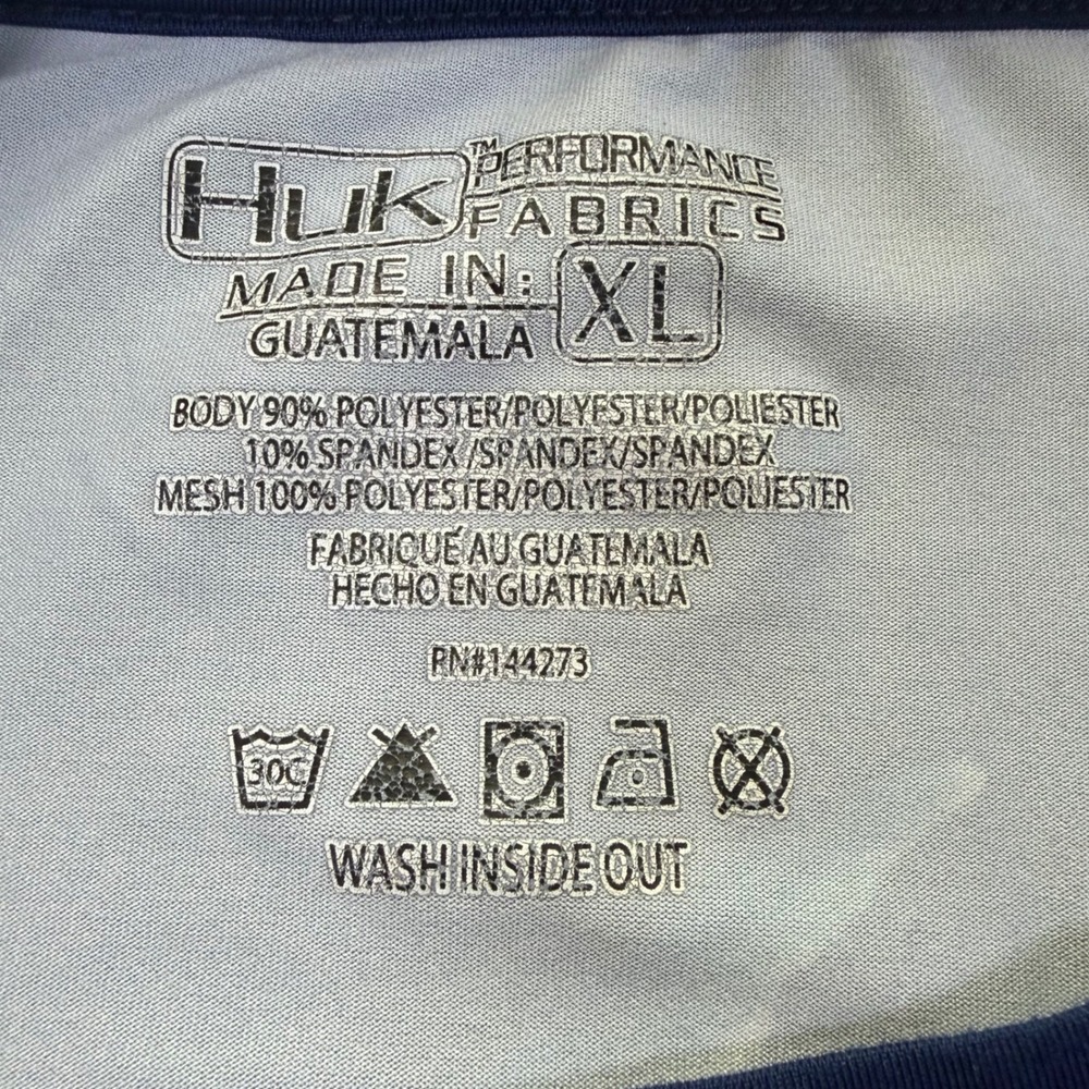 Huk Performance Fishing Shirt Mens XL Navy Blue Marlin Graphic Long Sleeve Tee - Picture 3 of 9
